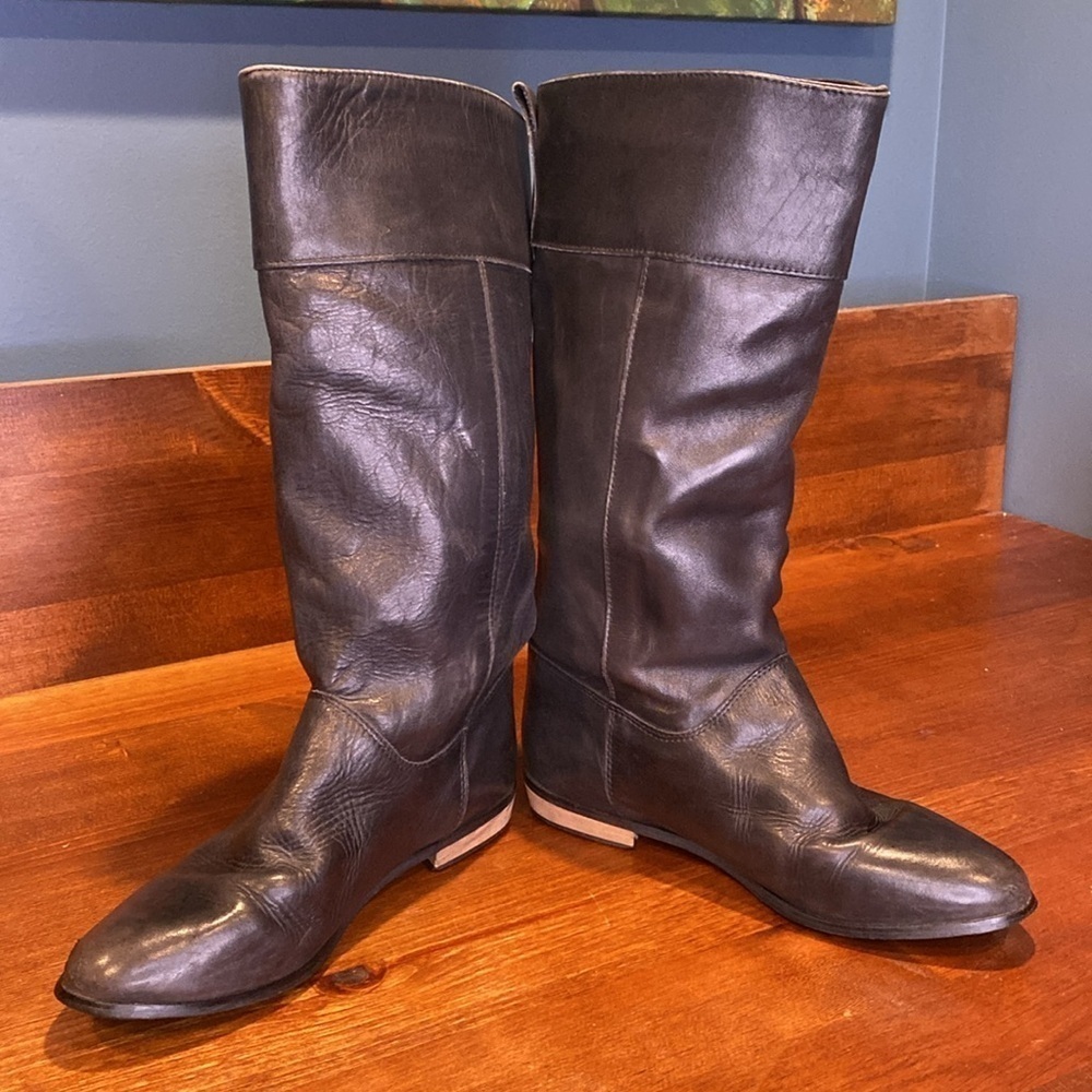 Eddie Bauer Black Soft Leather Shearling lined Riding Boots pull on Sz 9 - Picture 9 of 11